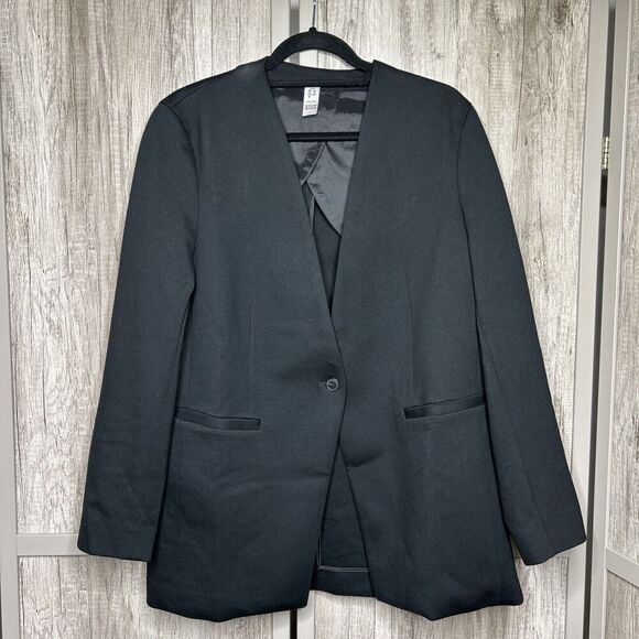 Spanx Solid Black Ponte Stretch Single Button Blazer Jacket Top Size Large - Picture 1 of 9